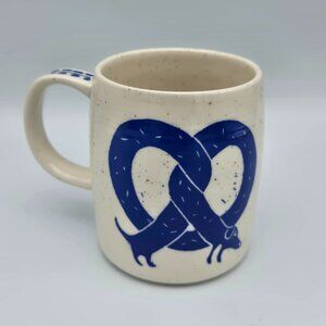 Anthropologie Dog Mug 4" Dachshund Twisted Pretzel Blue on White